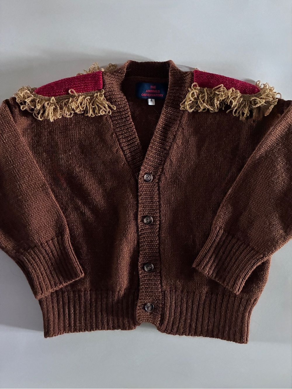 The Animals Observatory Brown Soldier Cardigan Sweater 4y